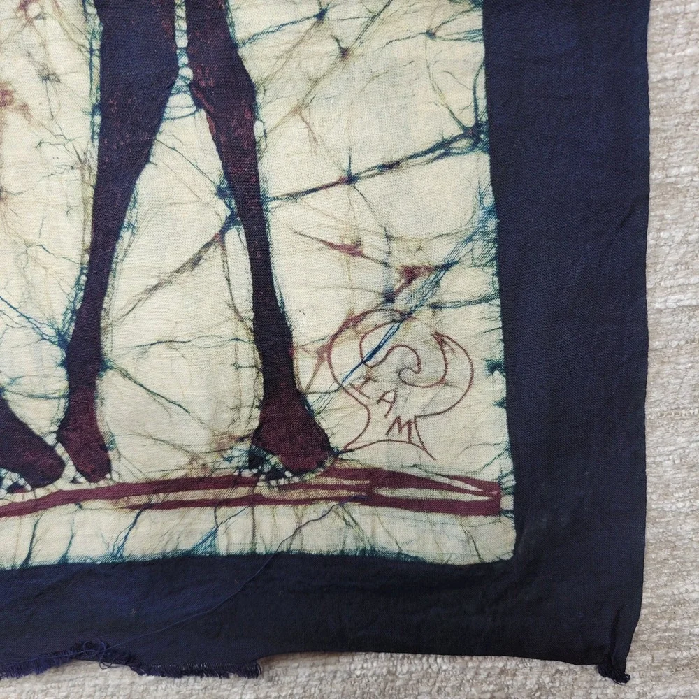 African Batik Dye Art Wall Hanging Camel Caravan Village Scene Tapestry Signed